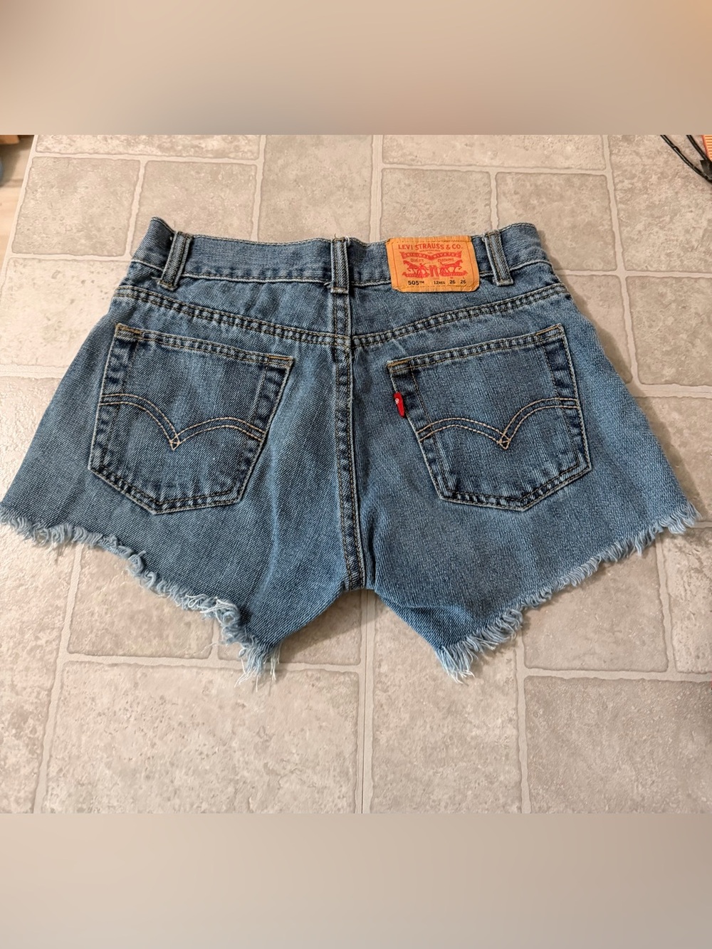 Levi's Light Blue Frayed Hem Denim Shorts